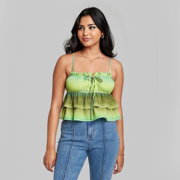 Women's Tiered Ruffle Tank Top - Wild Fable Green Wave Print Small - Picture 4 of 10